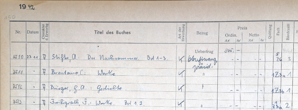 Zugangsbuch Rüdenberg 1942