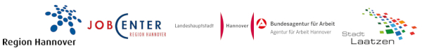 Logos der Region Hannover, Jobcenter Region Hannover, Landeshauptstadt Hannover, Bundesagentur für Arbeit und der Stadt Laatzen nebeneinander.