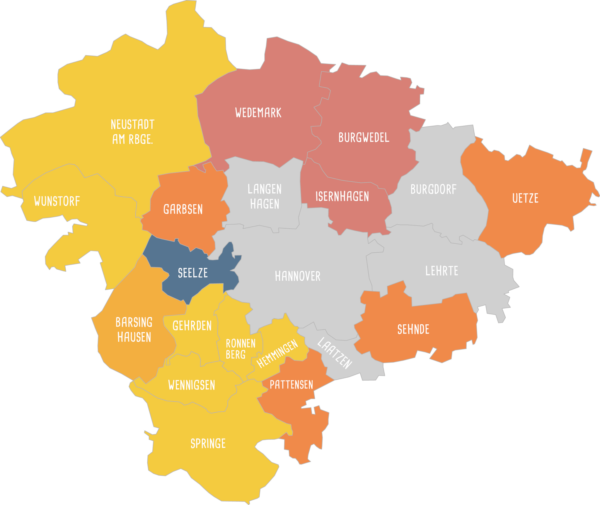 Karte der Region Hannover in verschiedenen Farben