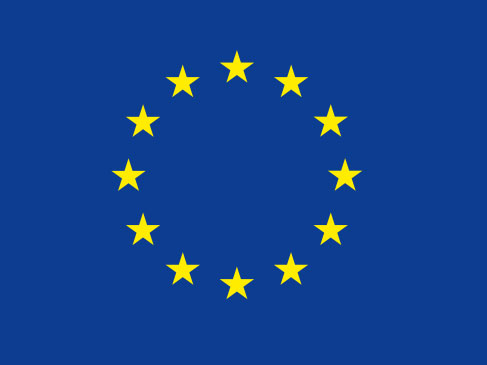 EU Logo mit den im Kreis angeordneten gelben Sternen auf blauem Hintergrund