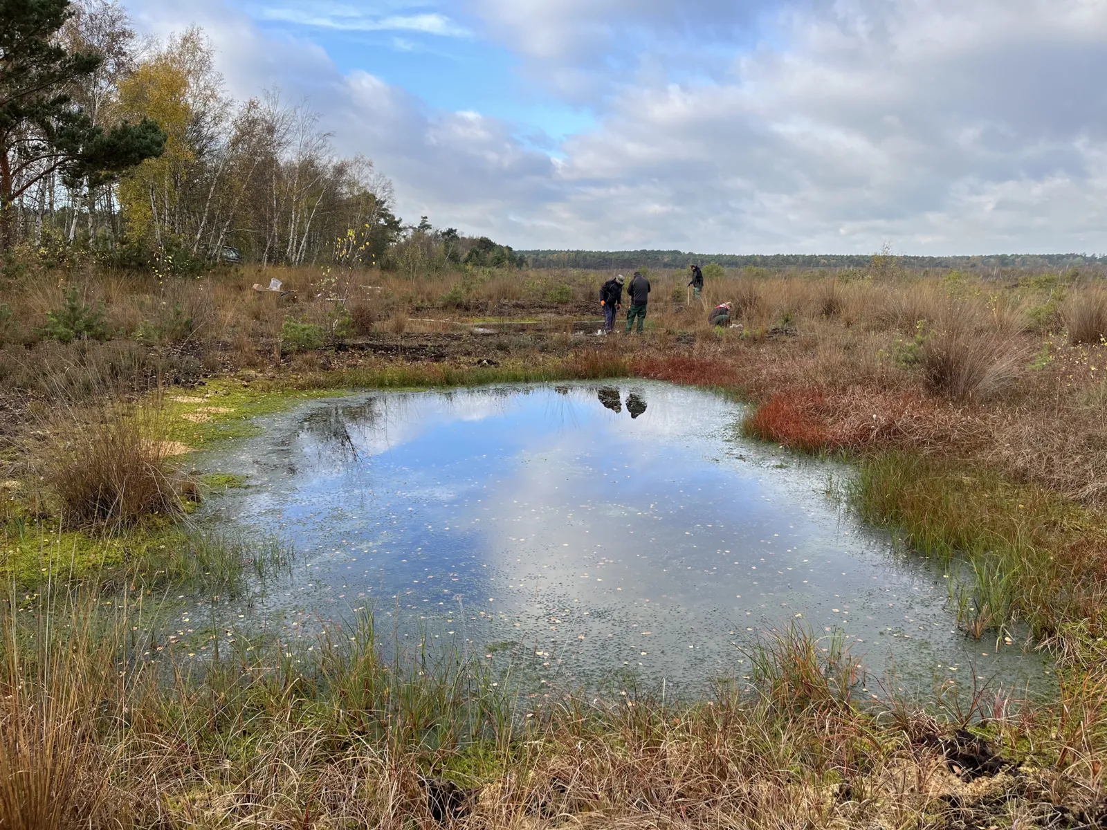 Menschen an einer Wasserfl&auml;che im Moor