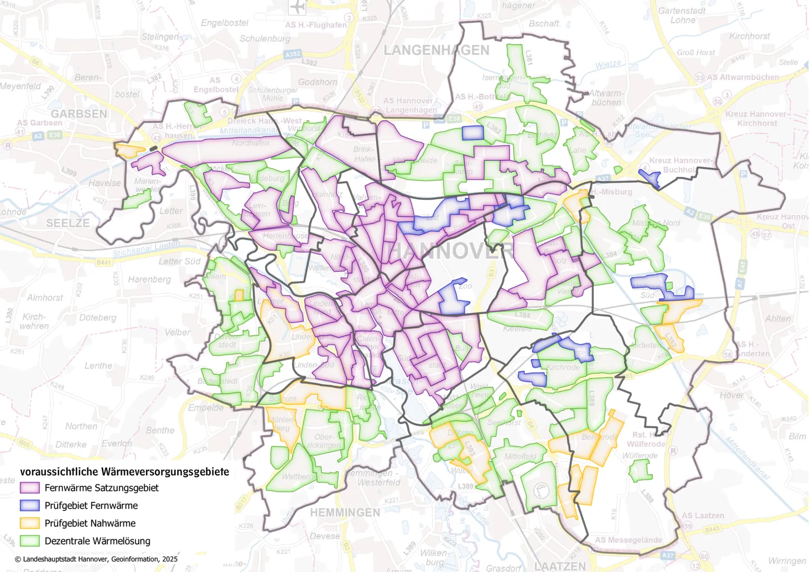 Wärmeplanung, Wärmegebiete, Voraussichtliche Wärmegebiete, Fernwärmesatzung, Dezentrale Wärmelösung