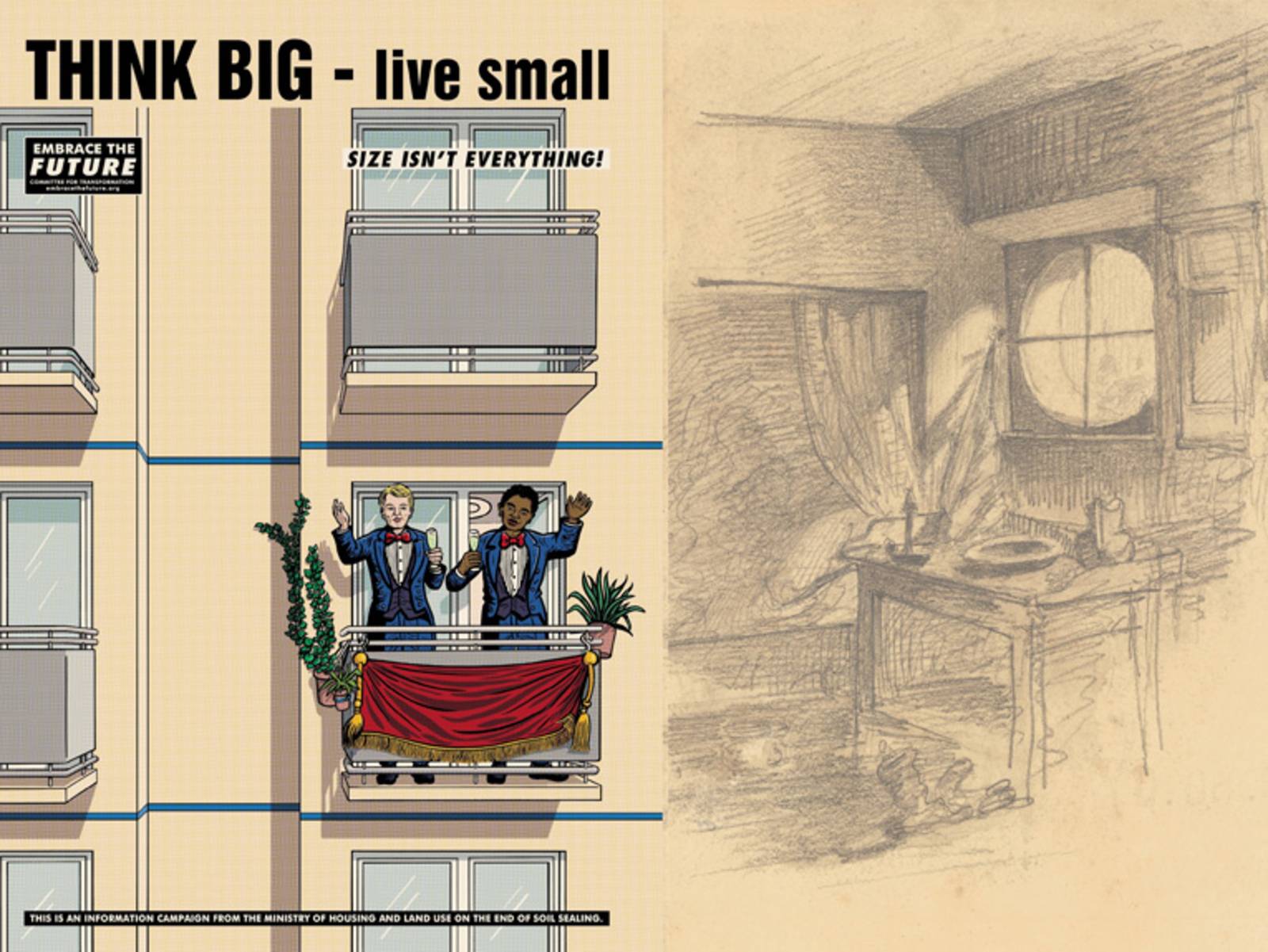 Eine Bildcollage eines Comics von Michaela Konrad und einer Zeichnung von Wilhelm Busch