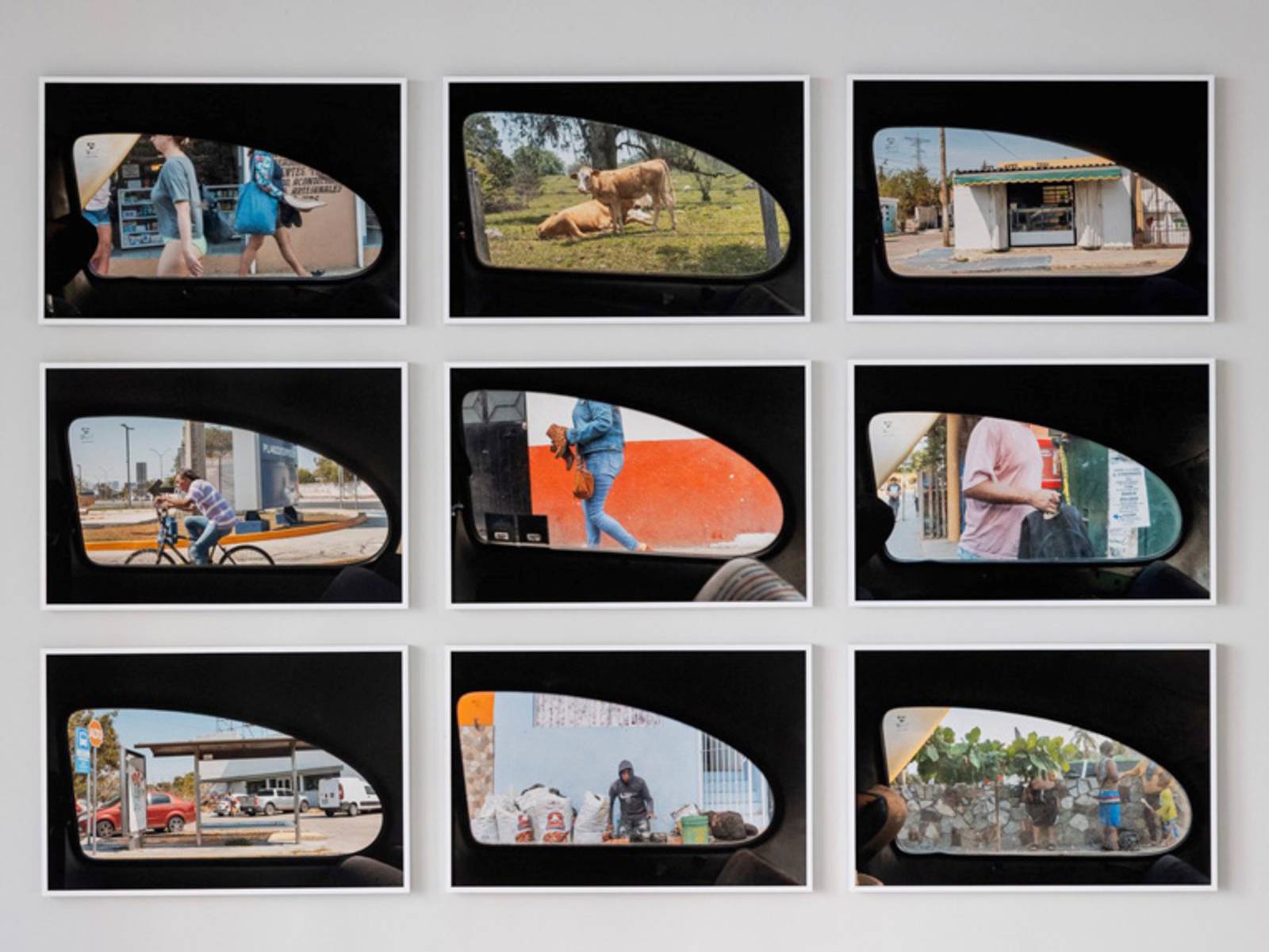 Bildcollage aus 9 Fotos, die alle aus dem Fenster eines VW-K&auml;fers in Mexico fotografiert worden sind