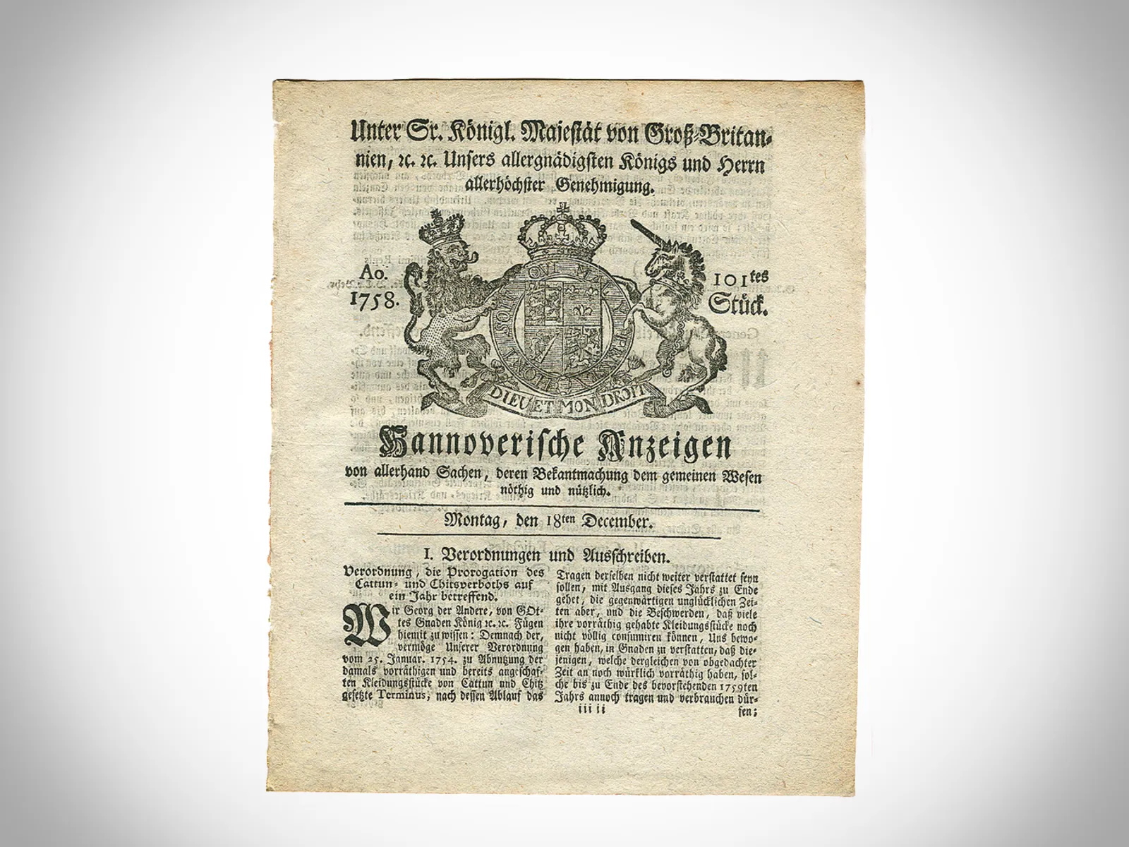 Historische Zeitung von 1758