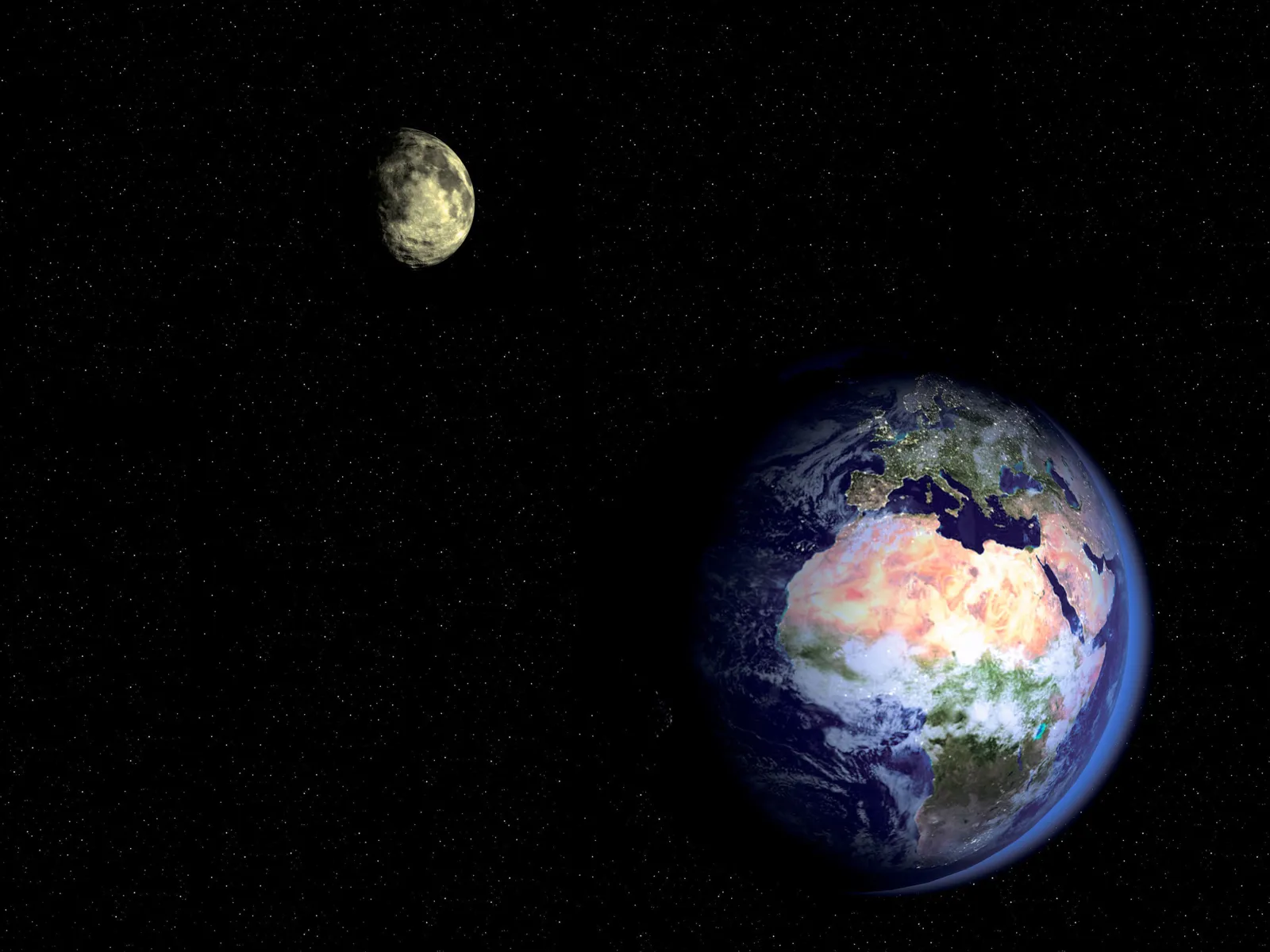 Erde und Mond aus dem Weltall aufgenommen.