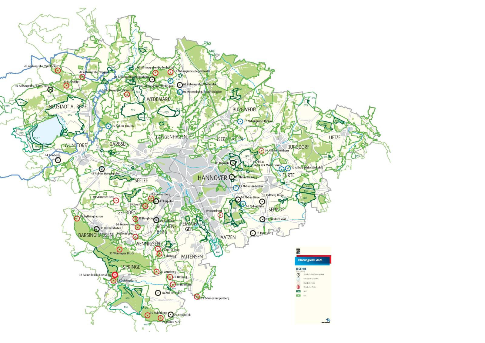 Karte der Region Hannover mit möglichen Moutainbike Trails