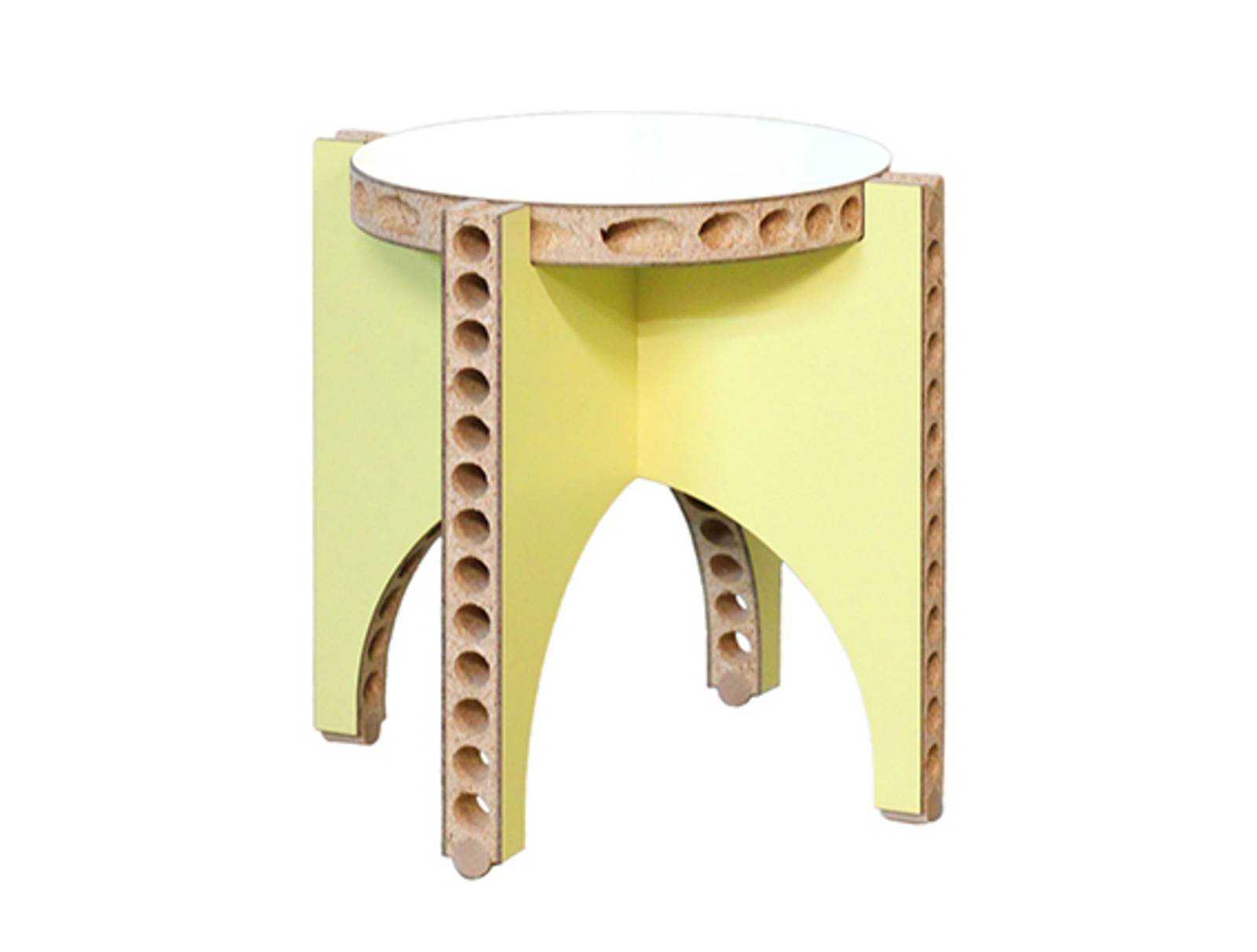 ROHR, 2022,  Hocker aus Türen, Material: Röhrenspan mit Eichenfunier, Nussholz, Buchenholzstab. 
Urbane Mine: Konrad Kocher Grundschule, Ditzingen, Baujahr 1969, Abriss 2022
Handwerker: Dominik Späth, Schreiner, Freiburg