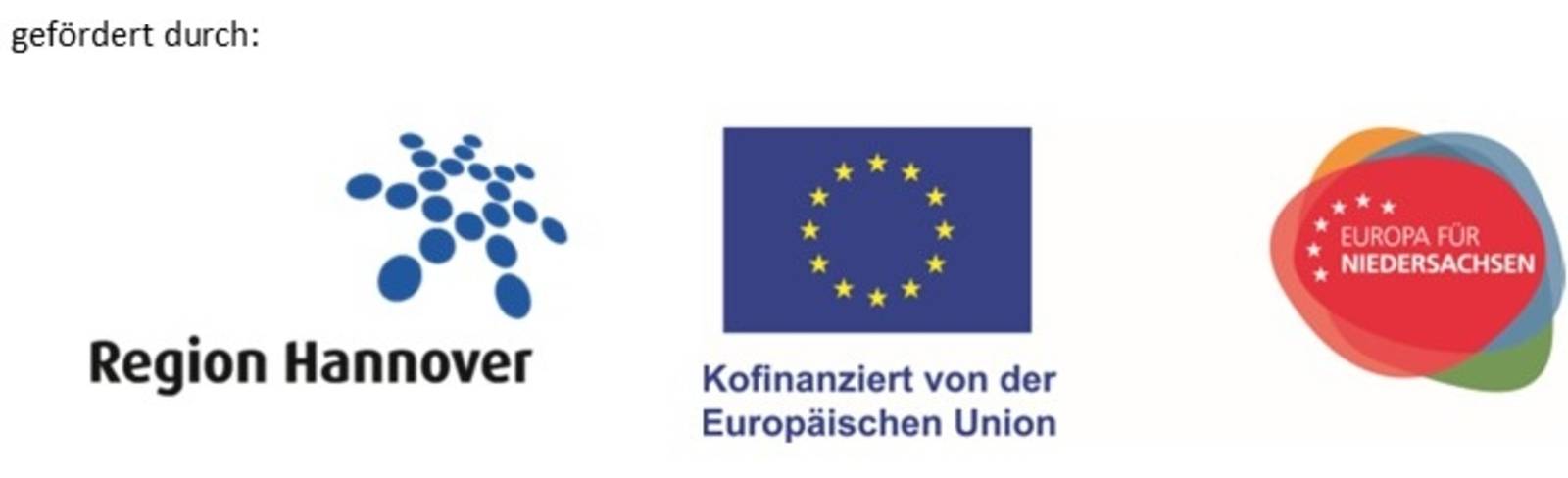 Drei Logos nebeneinander: Region Hannover, Kofinanziert von der EU und Europa f&uuml;r Niedersachsen