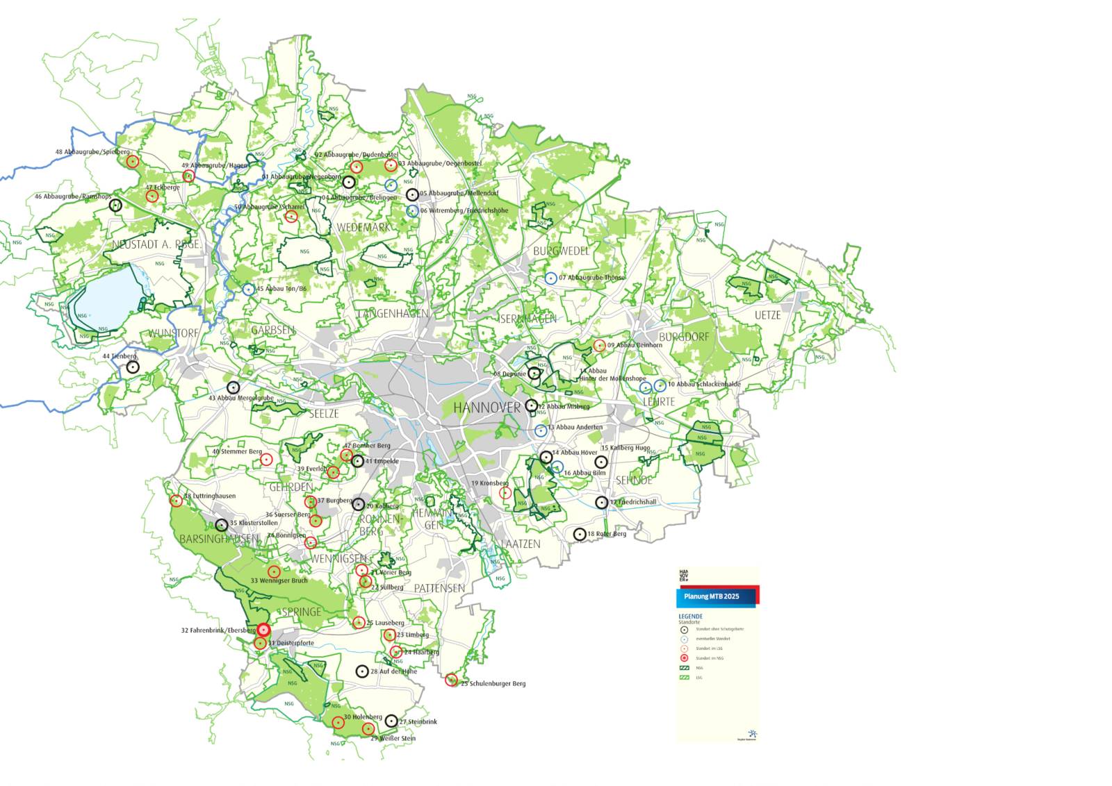 Karte der Region Hannover mit m&ouml;glichen Moutainbike Trails