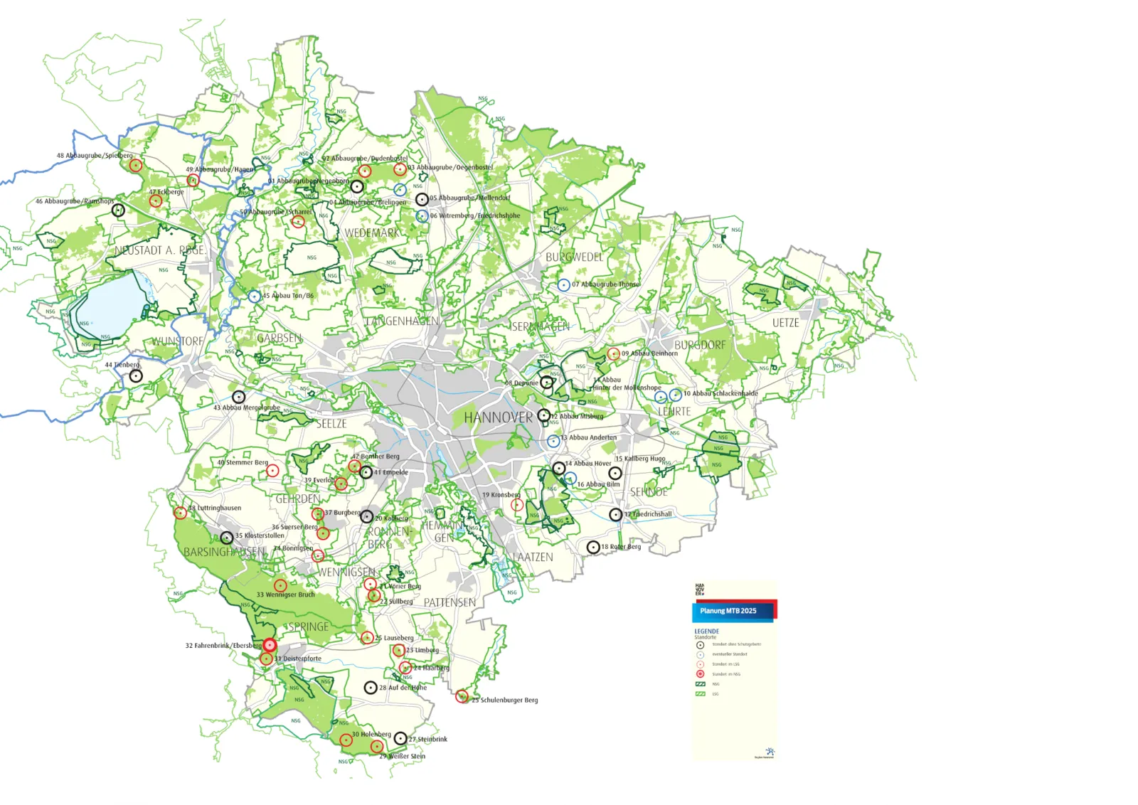Karte der Region Hannover mit m&ouml;glichen Moutainbike Trails