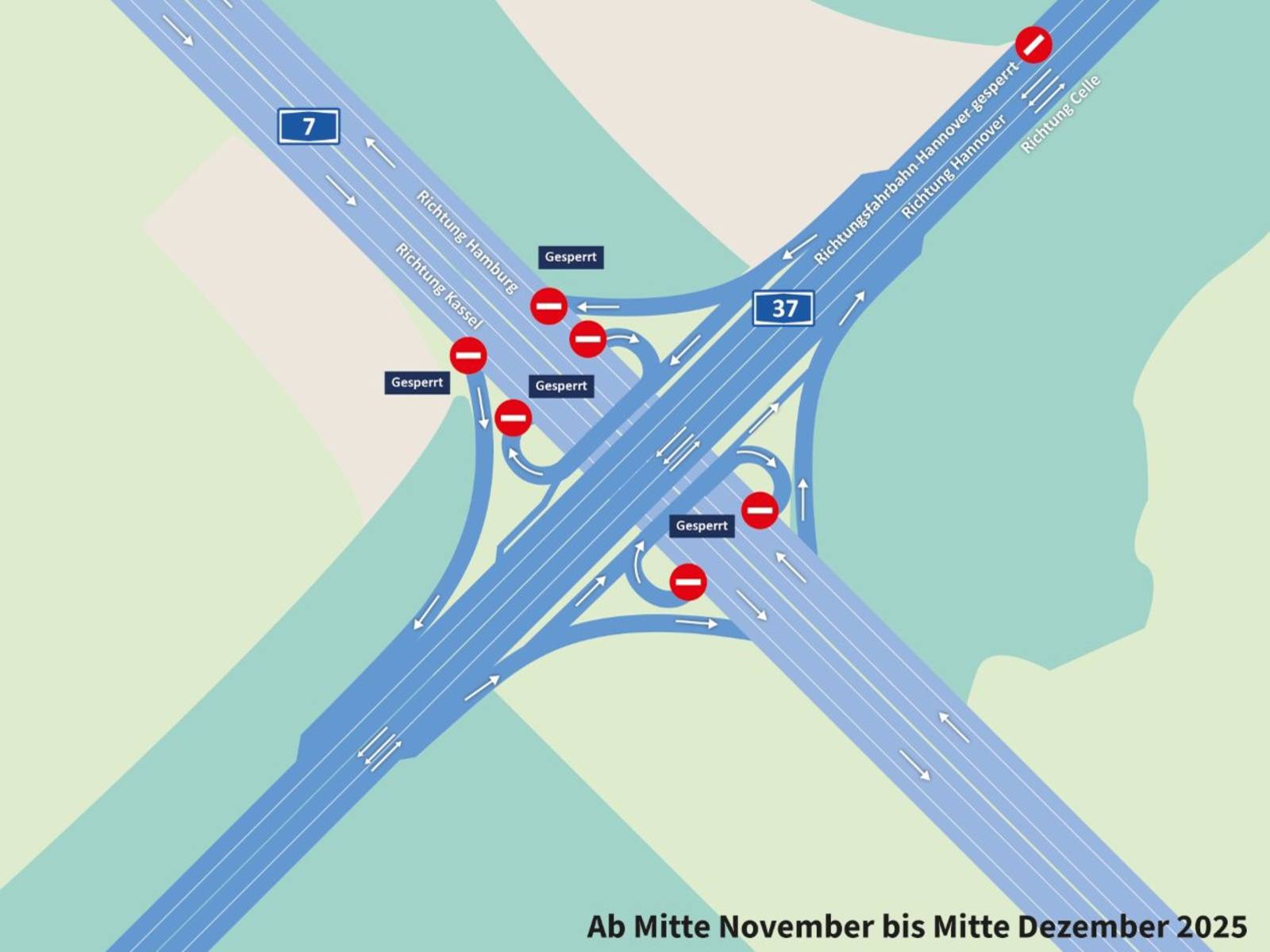 Die Grafik zeigt die Verkehrsführung von Mitte November bis Mitte Dezember 2025