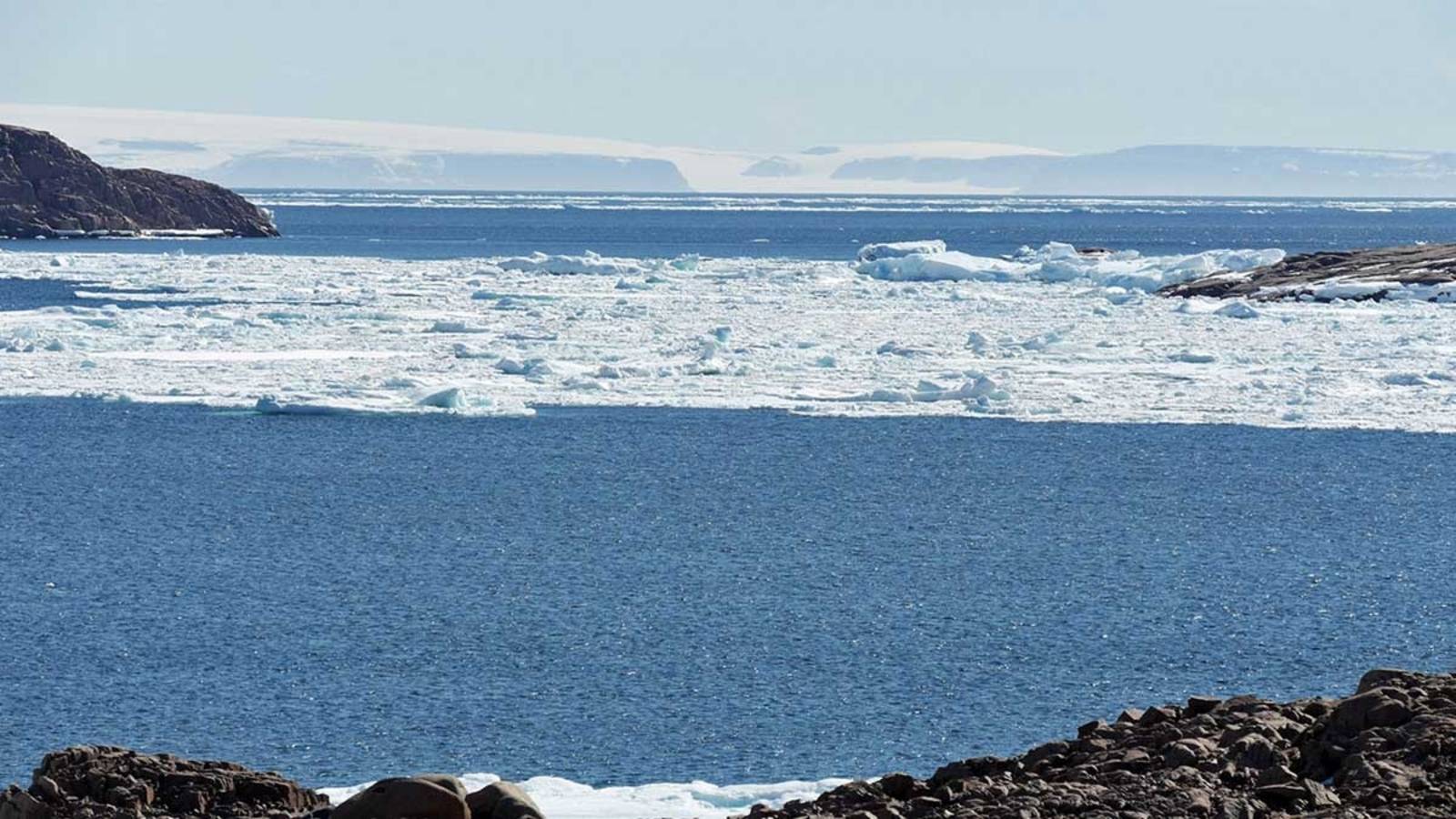 Rocky coast with sea ice