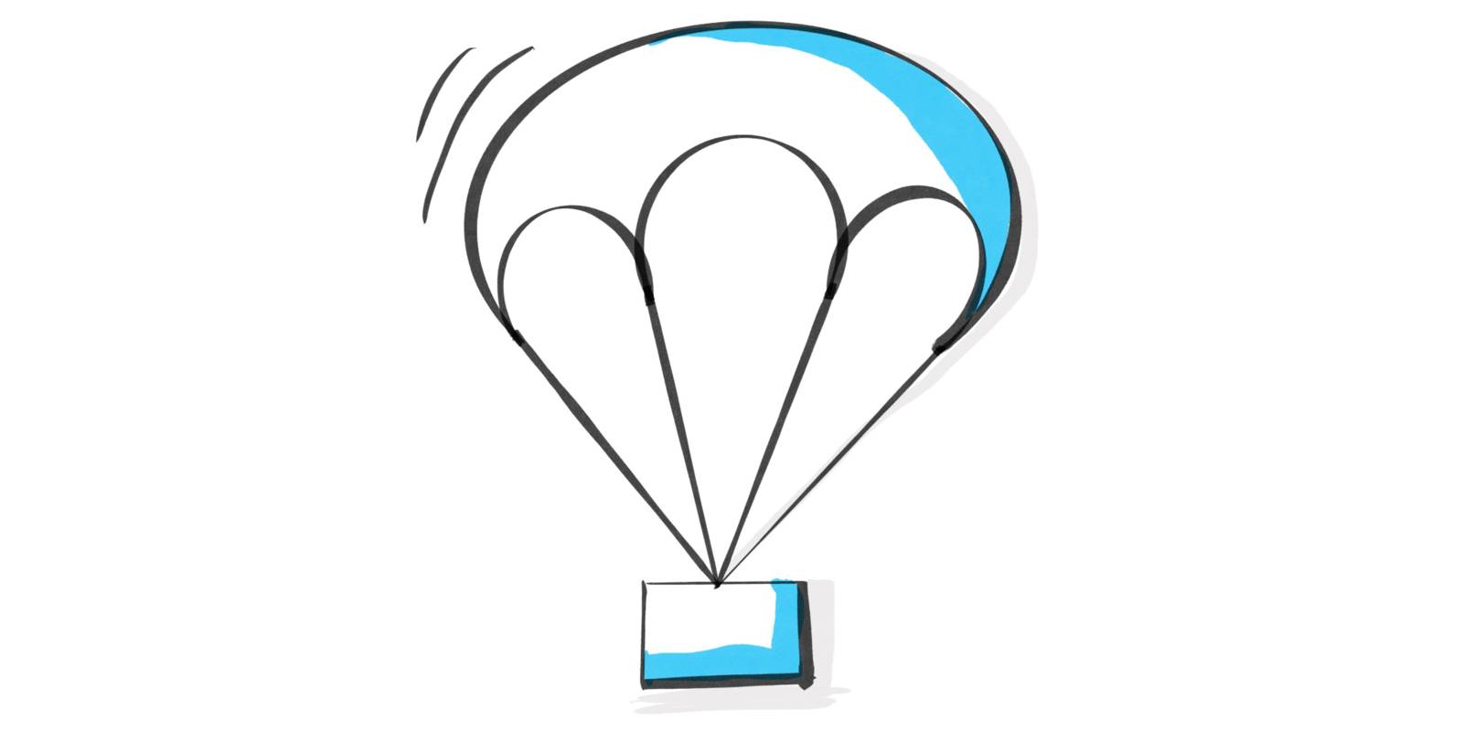 Zeichnung: Gegenstand an einem Fallschirm