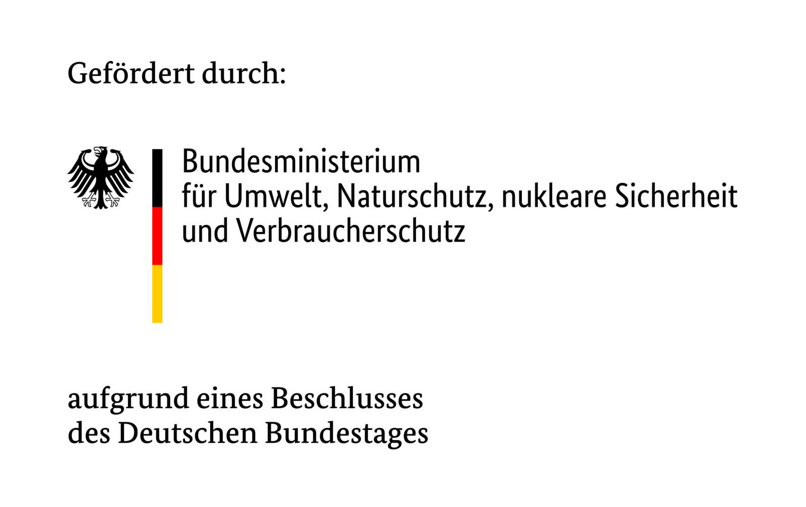 Logo des Bundesministerium für Umwelt, Naturschutz, nukleare Sicherheit und Verbraucherschutz mit dem Zusatz: gefördert durch...aufgrund eines Beschlusses des Deutschen Bundestages