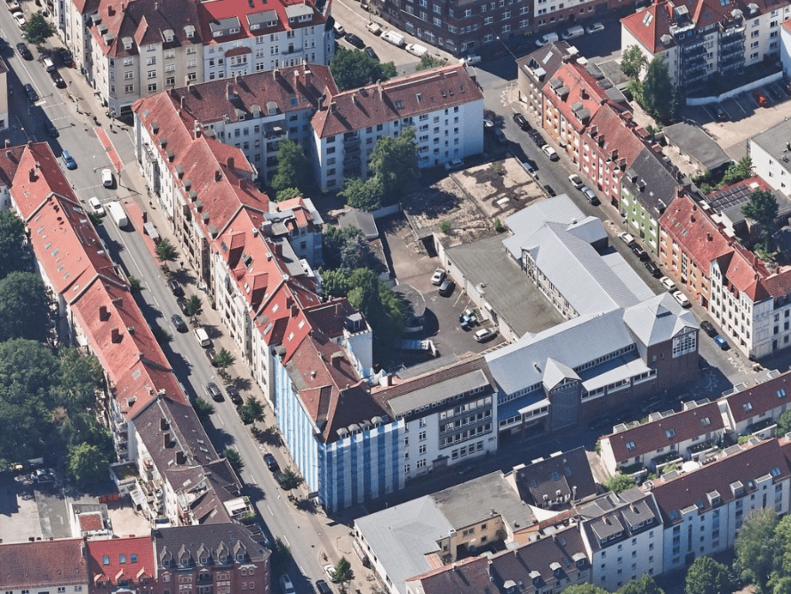 Luftbildaufnahme eines hannoverschen Wohngebietes.