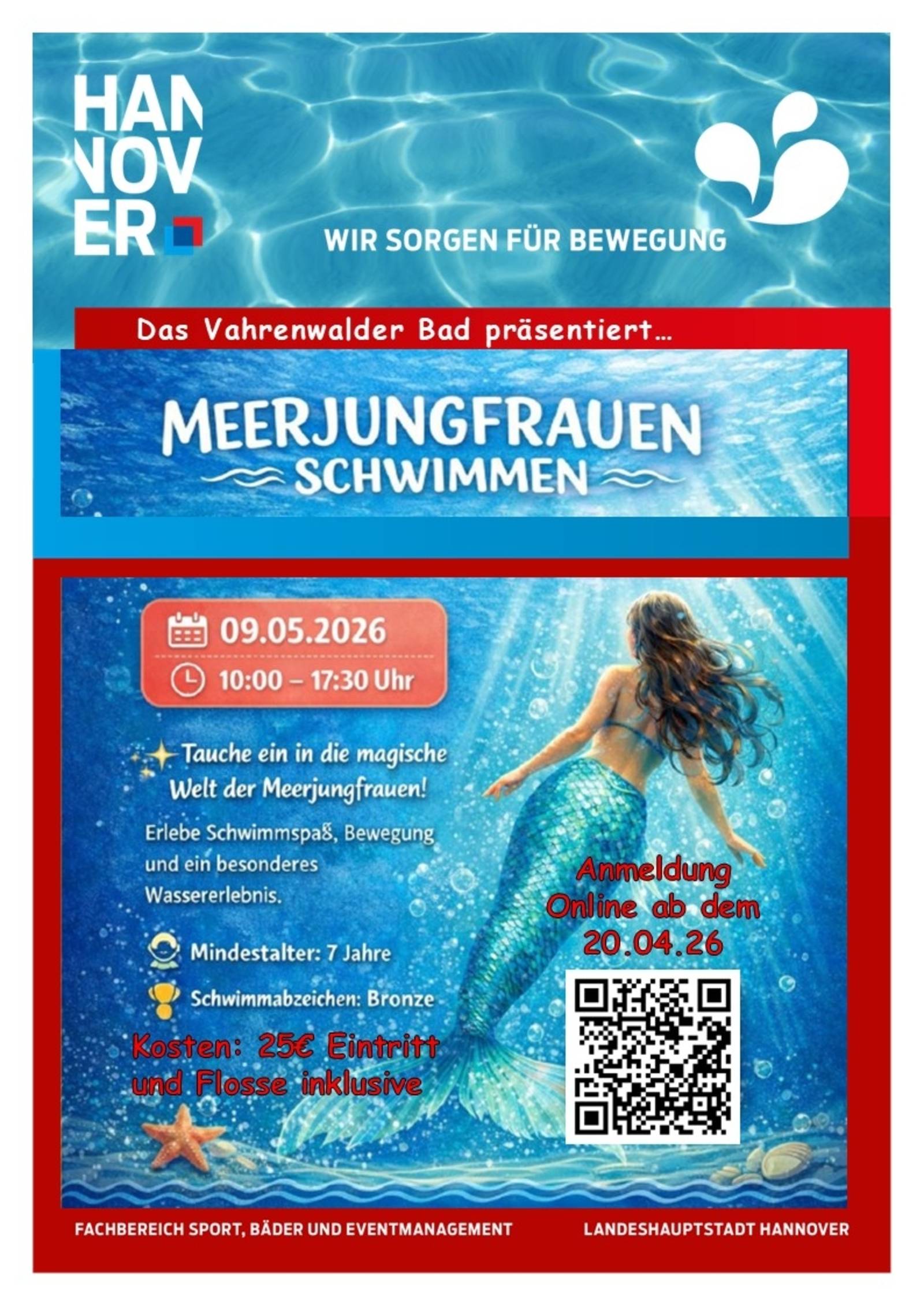 Plakat mit einer Meerjungfrau und Terminen