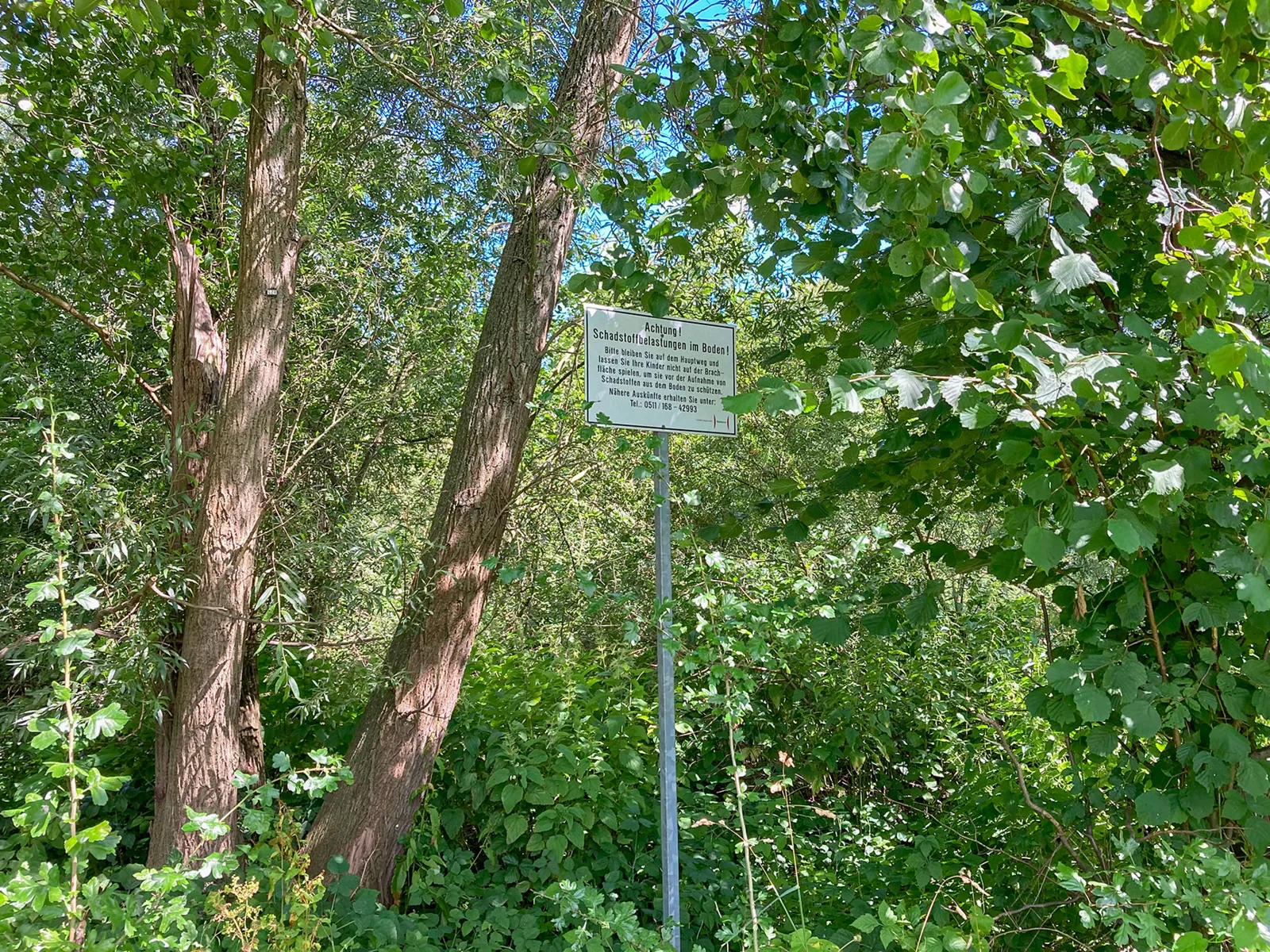 Ein Schild auf einer Grünfläche.