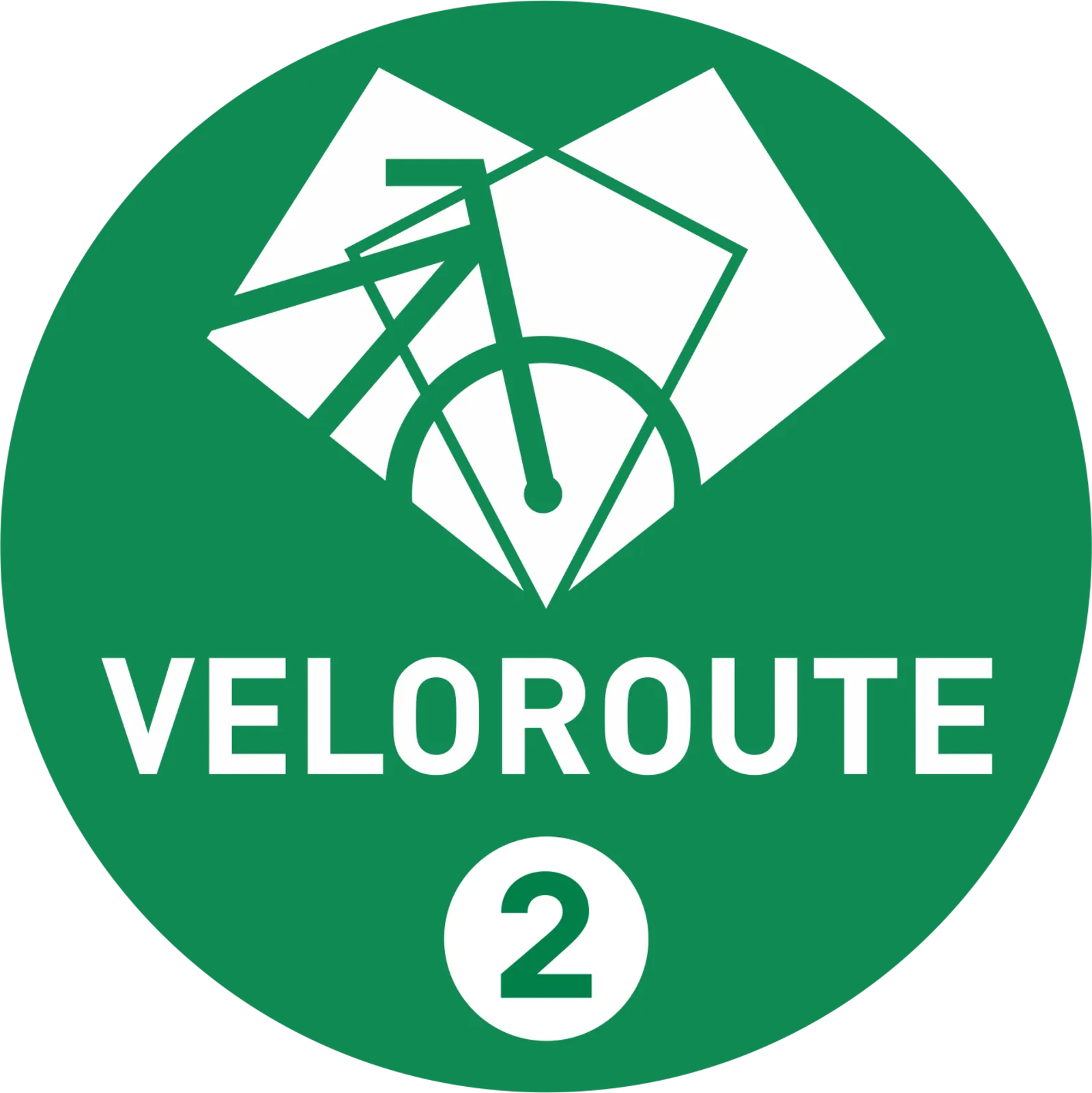 Grünes, rundes Logo mit der Abbildung eines Fahrrads und der Aufschrift Veloroute 3.