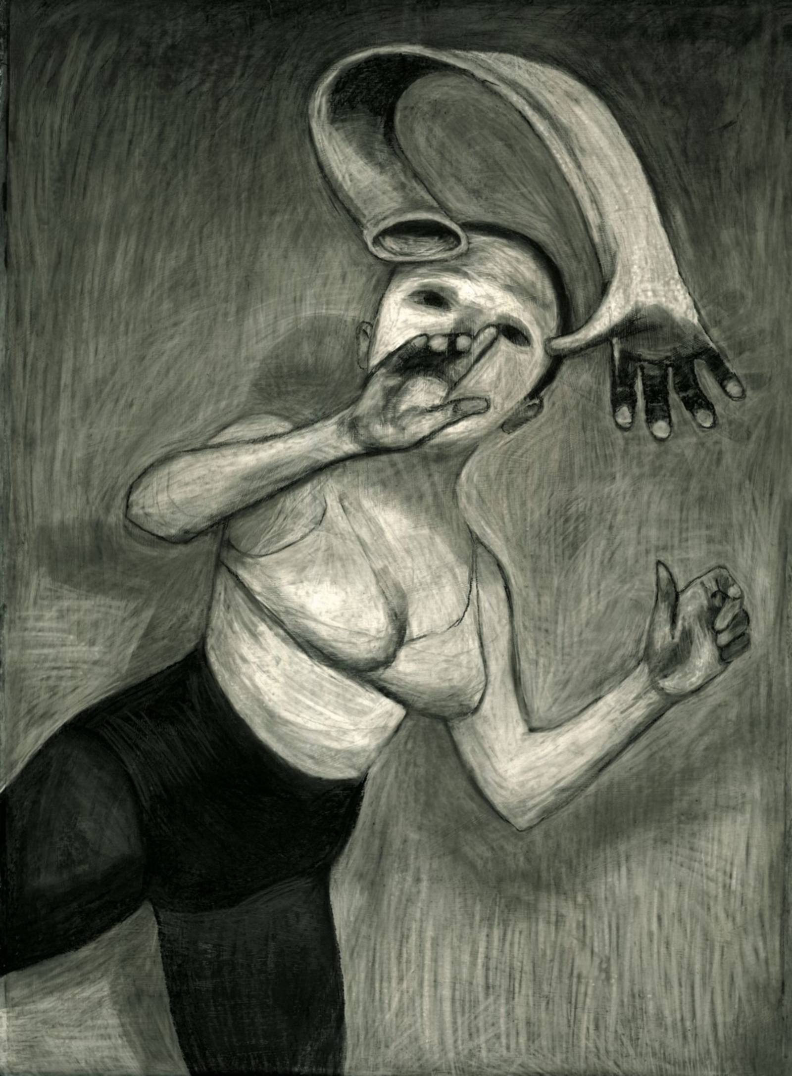 Zu sehen ist eine Zeichnung von Anke Feuchtenberger: Eine Frau zieht ihren Arm wie einen Handschuh aus.