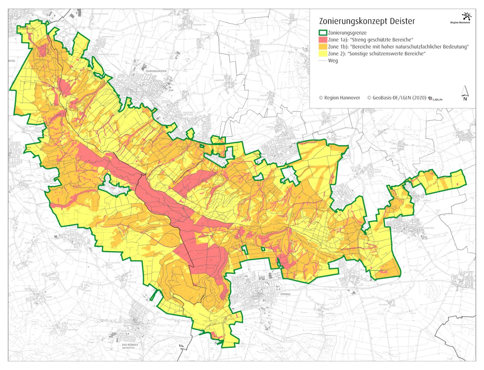 Karte des Deisters mit farbigen Zonen