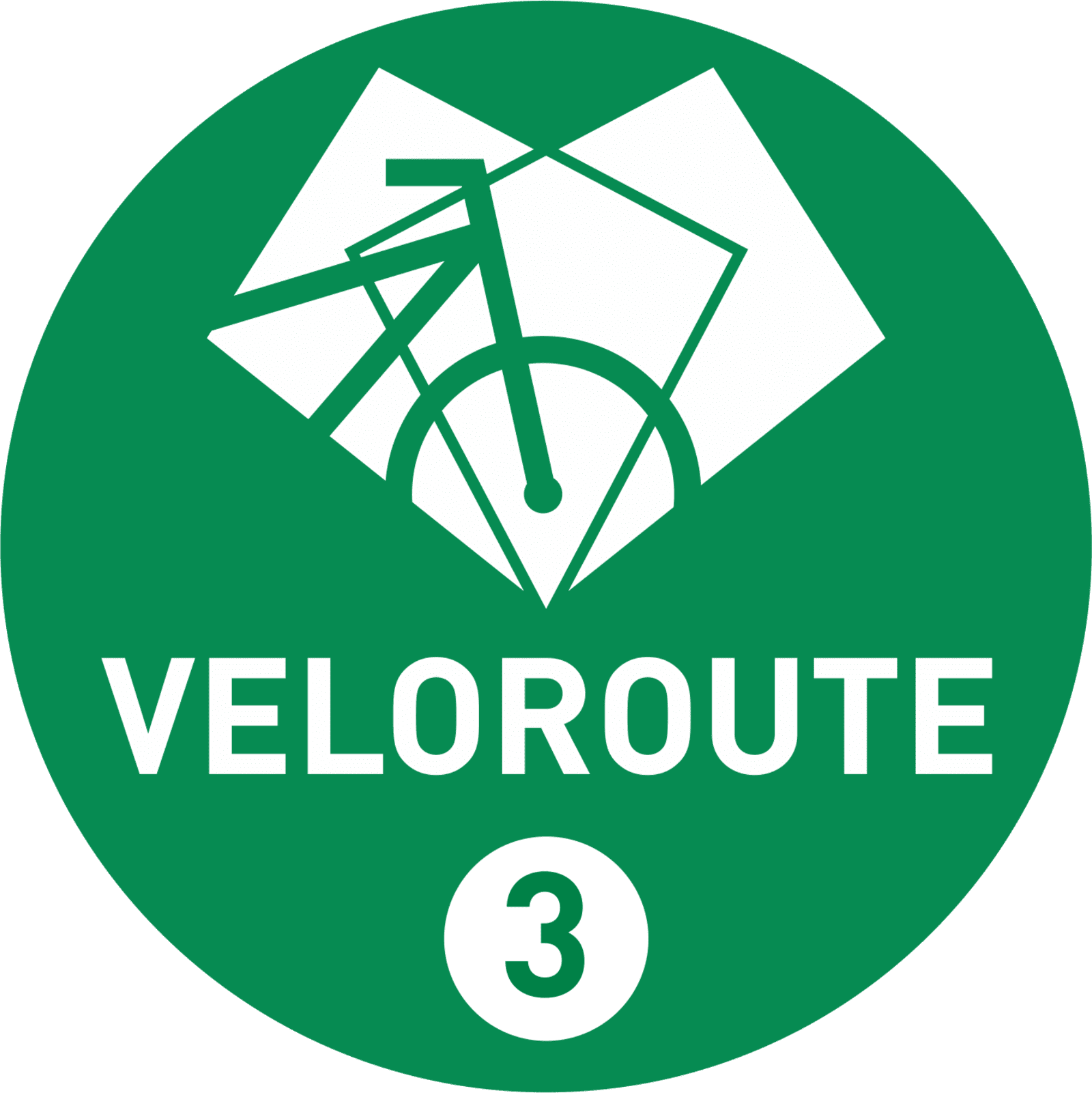 Grünes, rundes Logo mit der Abbildung eines Fahrrads und der Aufschrift Veloroute 3.