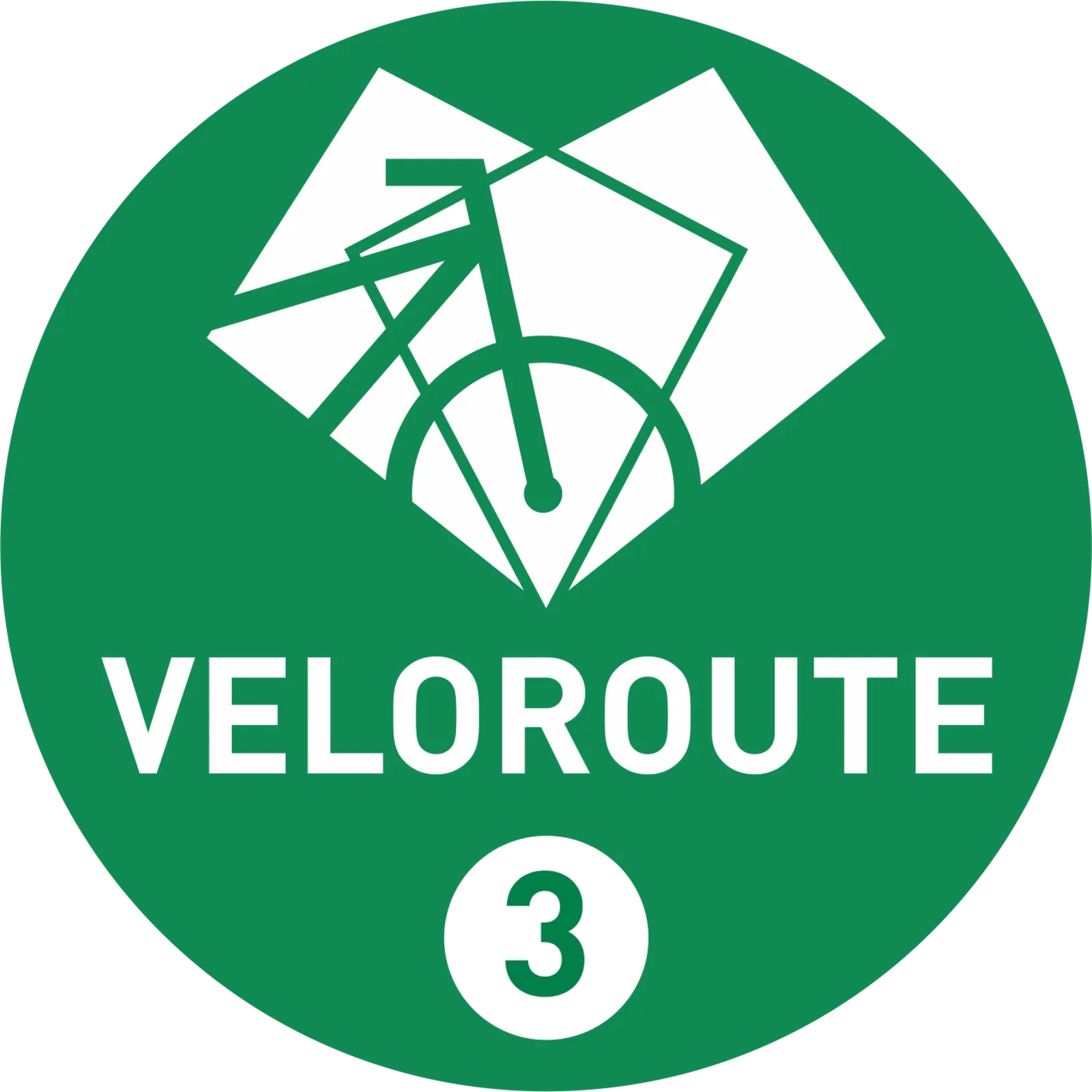 Grünes, rundes Logo mit der Abbildung eines Fahrrads und der Aufschrift Veloroute 3.