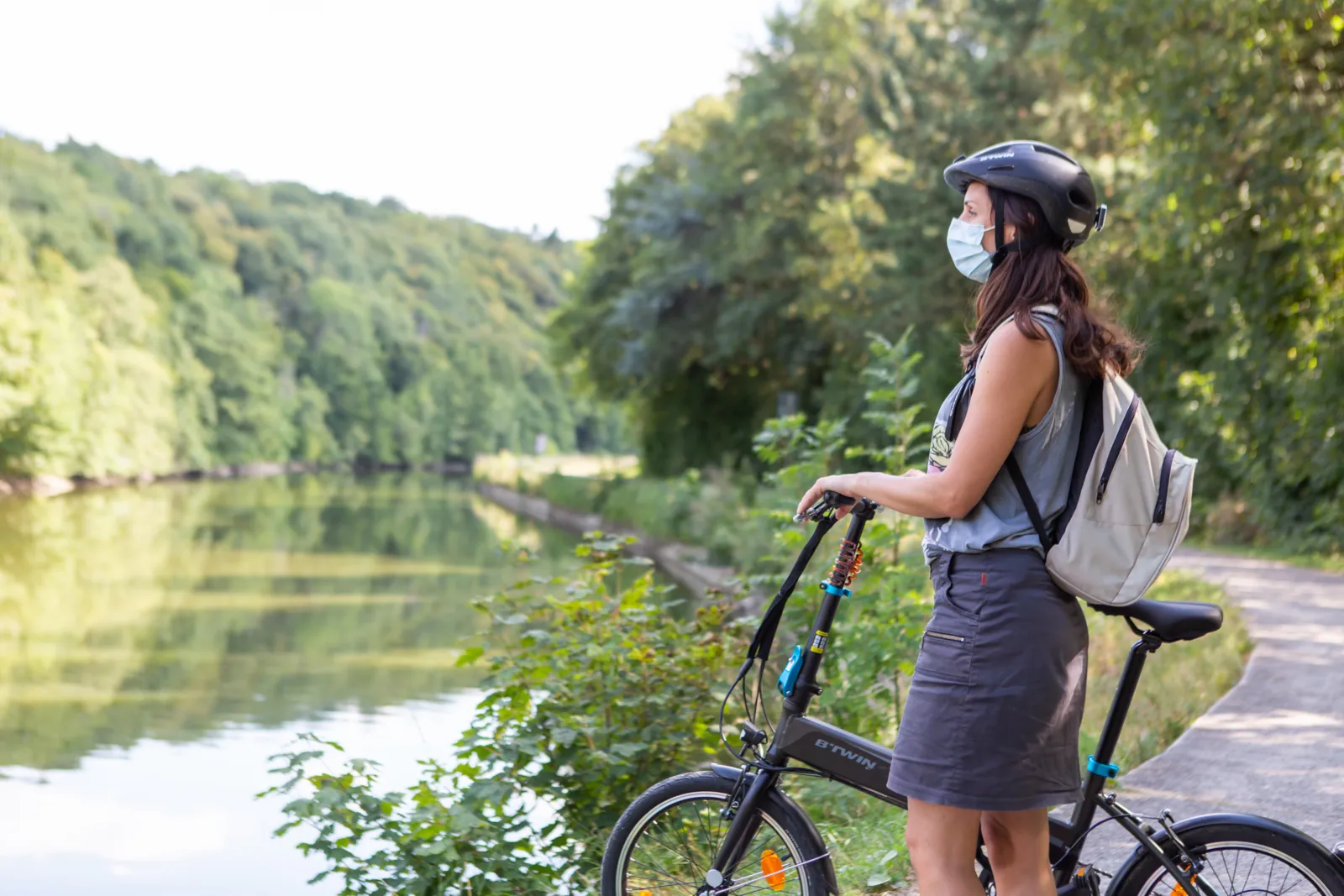 A woman on a bicycle