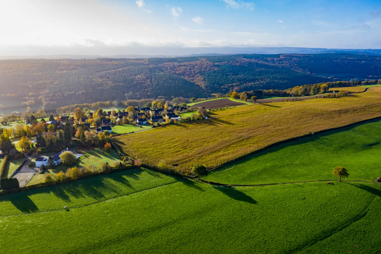 Aerial view of the countryside near Theux, Belgium