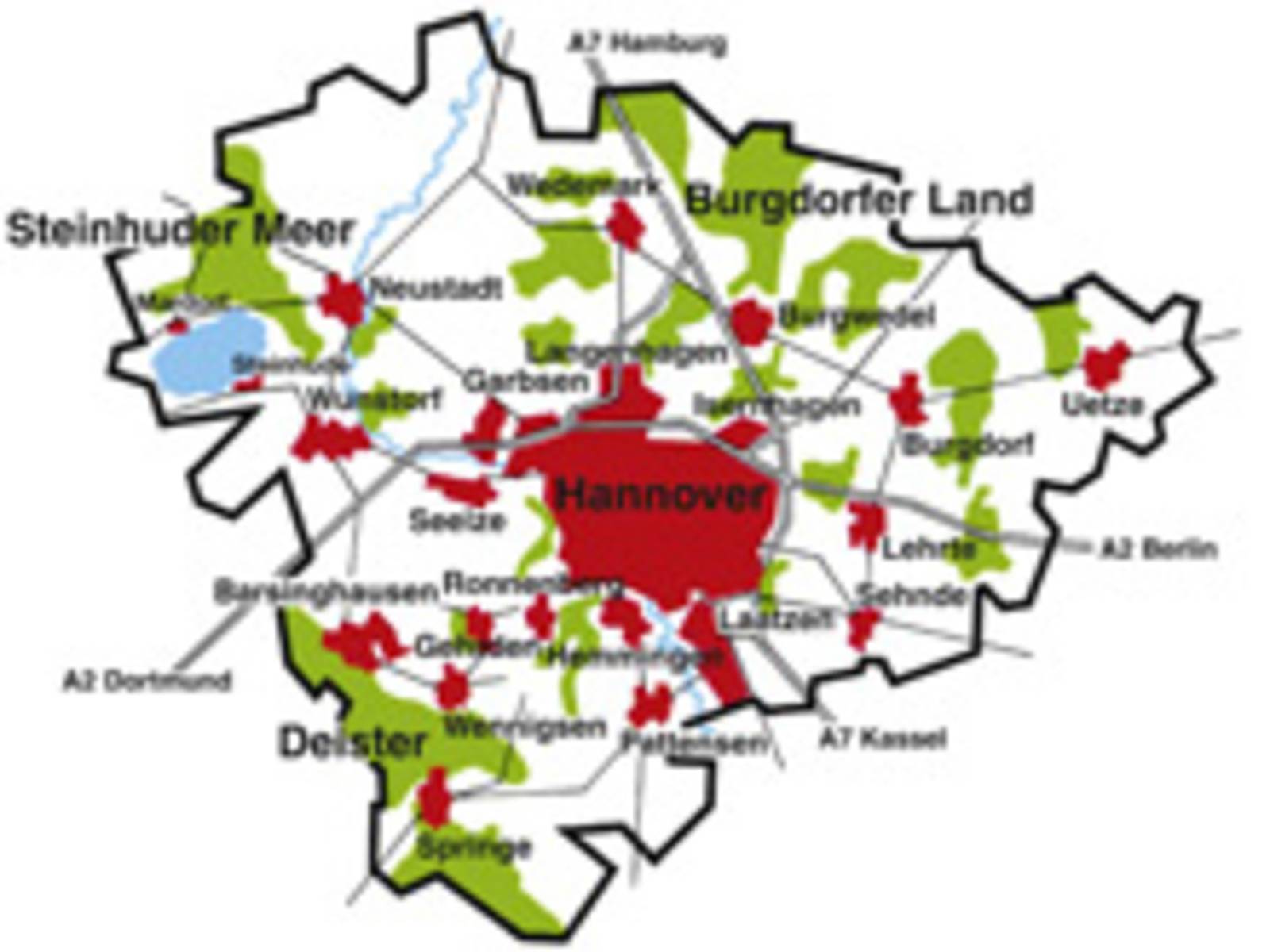Karte mit dem Gebiet der Region Hannover