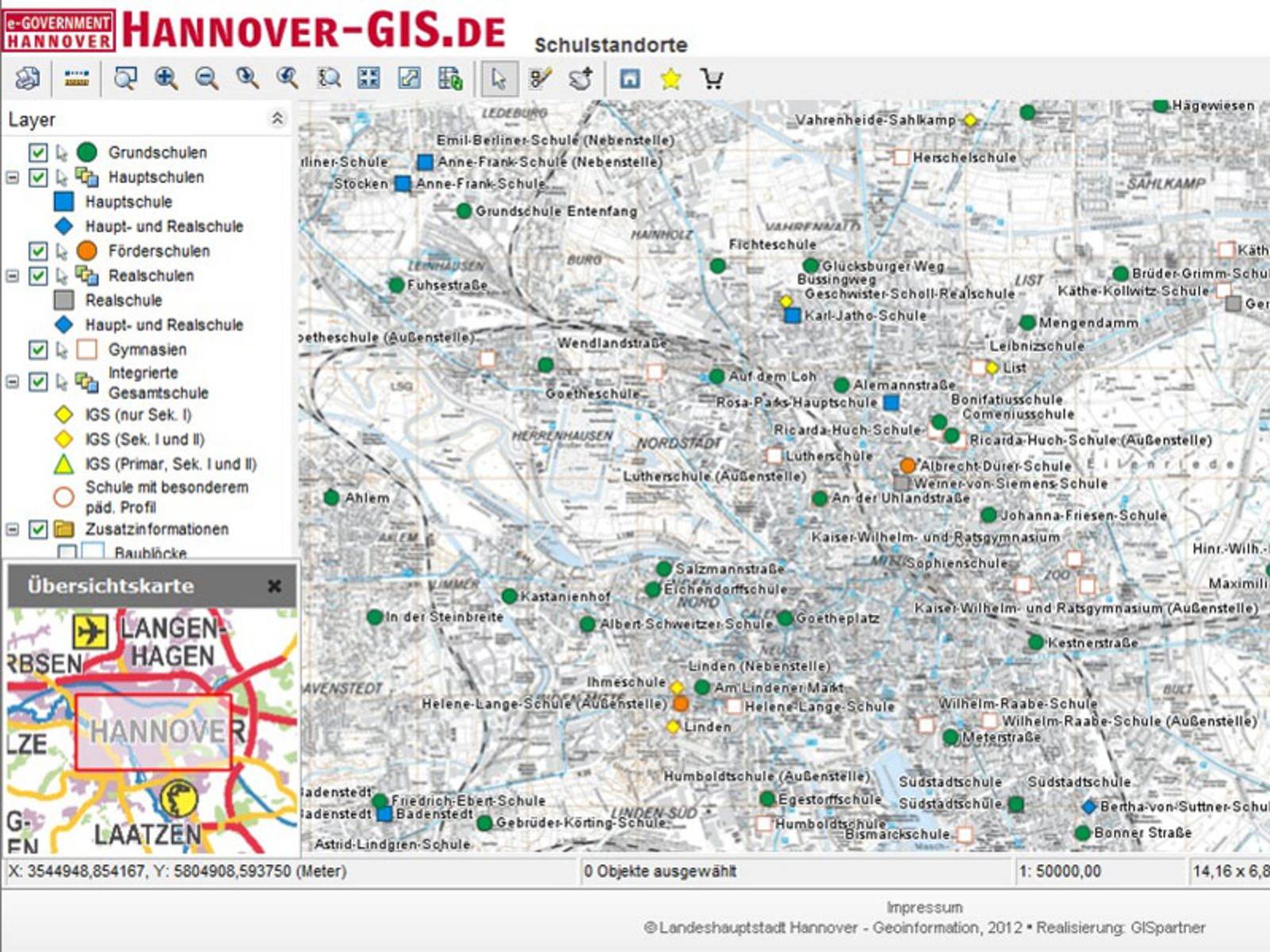Screenshot des Geo-Informationssystems der Landeshauptstadt Hannover