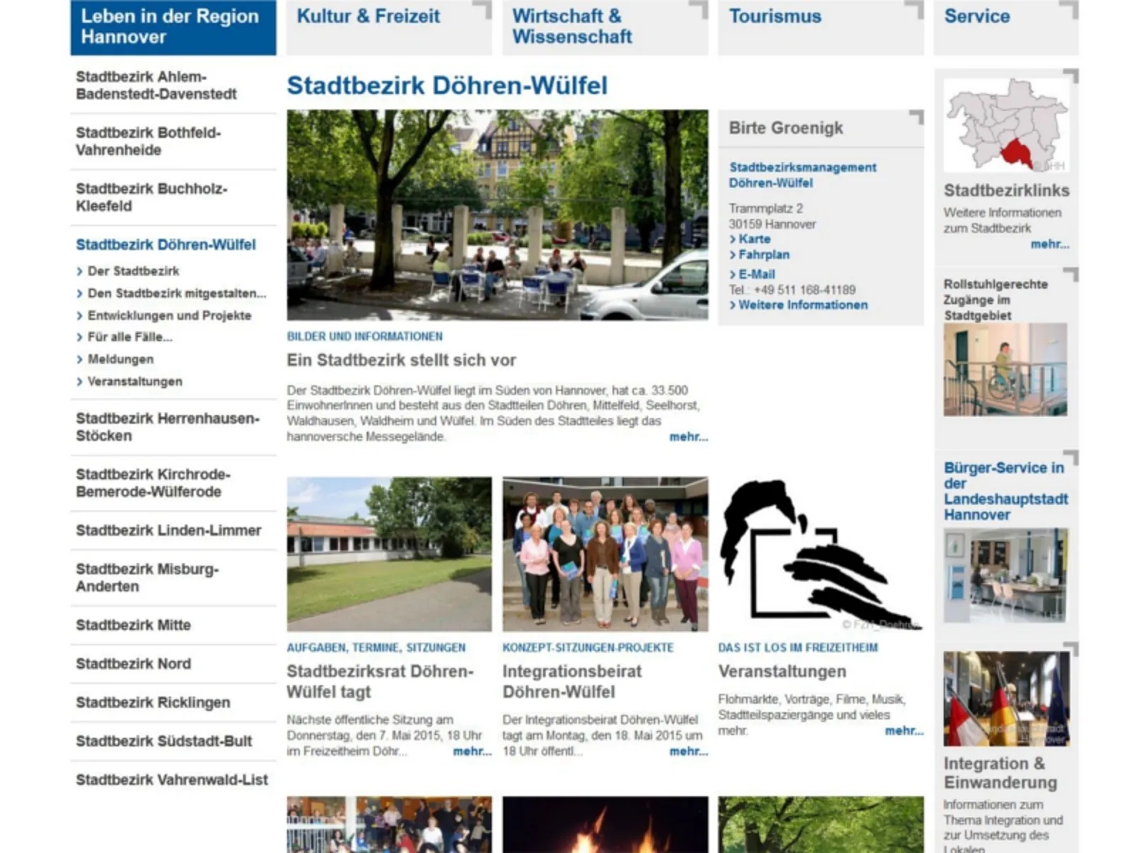 Screenshot des Stadtbezirksportals Döhren-Wülfel