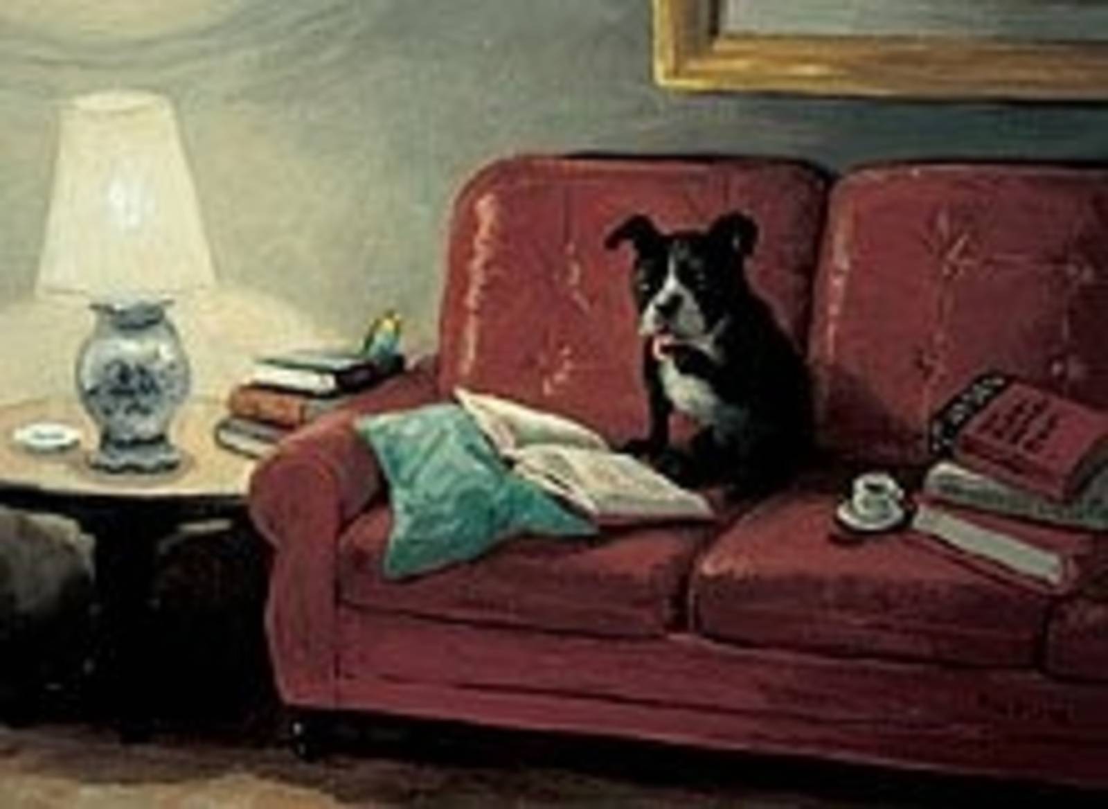 Zeichnung von Hurzlmeier: Hund auf Sofa
