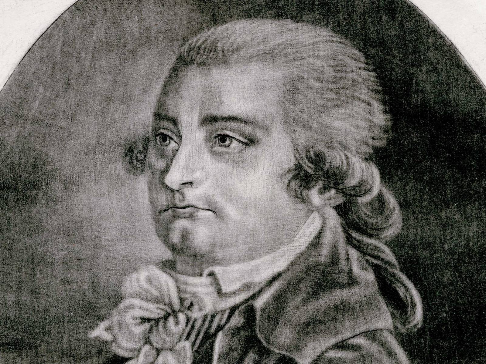 Porträt von August Wilhelm Iffland mit Perücke und gebundenem Halstuch