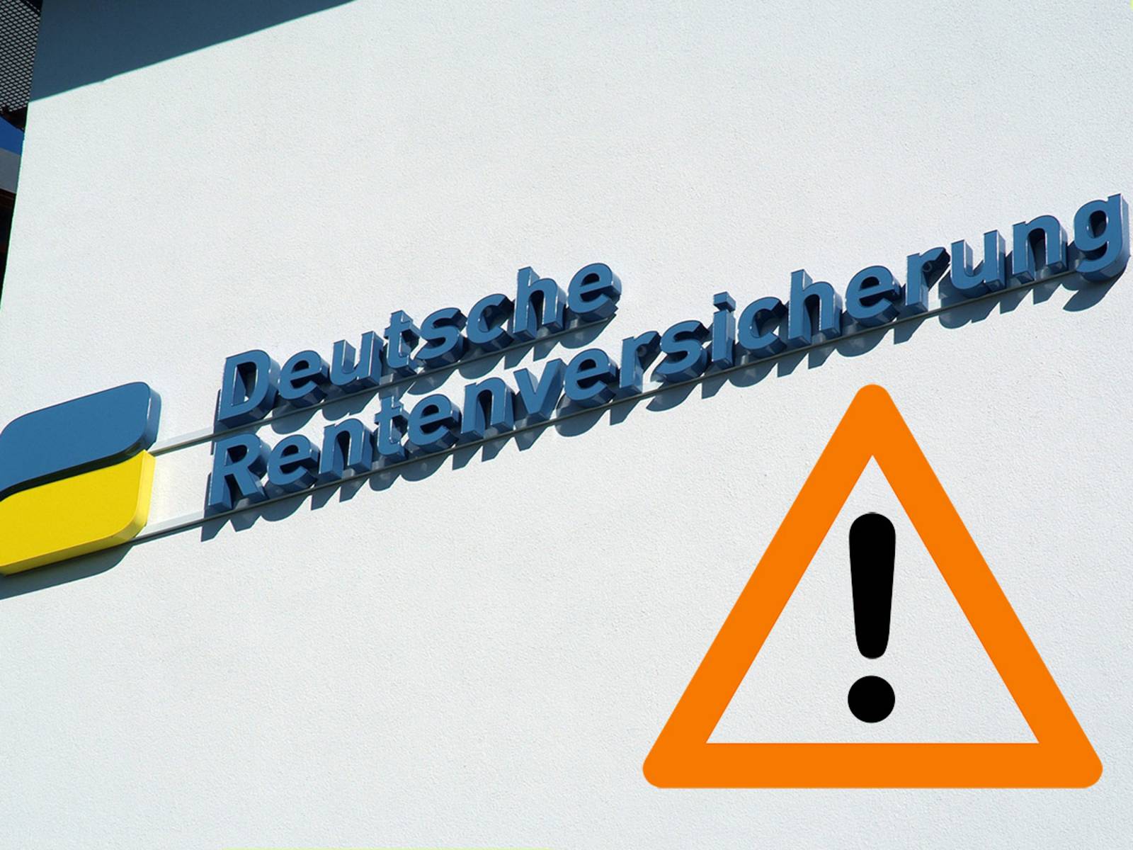 Das Logo der Deutschen Rentenversicherung mit einem Achtungs-Hinweisschild