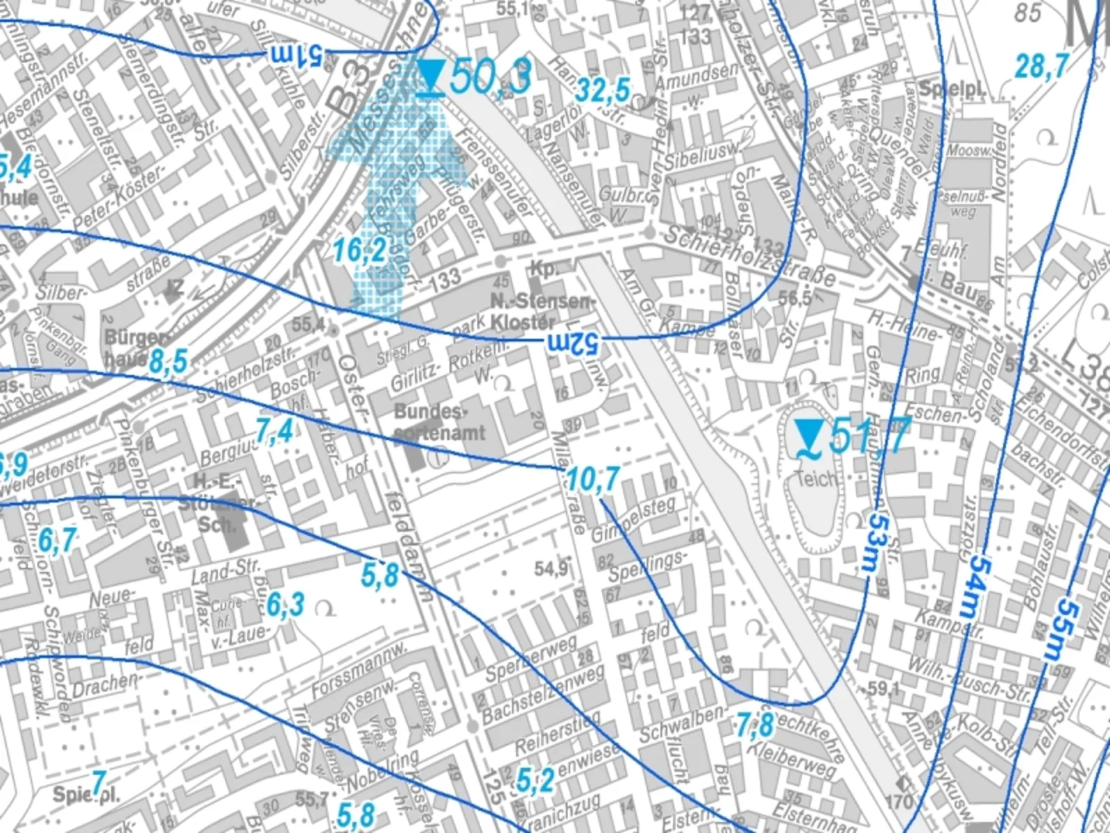 Kartenausschnitt aus der Grundwasserkarte