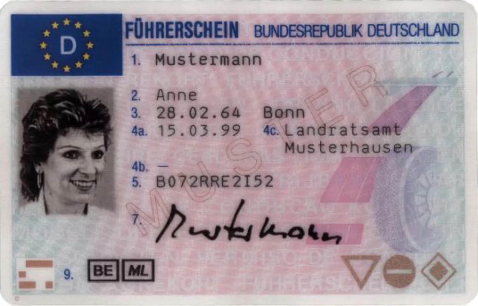 Muster des EU-Kartenführerscheins Vorderseite
