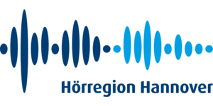 Logo mit Schriftzug "Hörregion Hannover" in Blautönen
