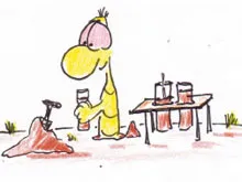 Comic-Regenwurm nimmt Bodenproben