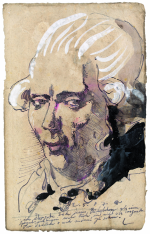 Gezeichnetes Porträt eines Mannes mit Perücke