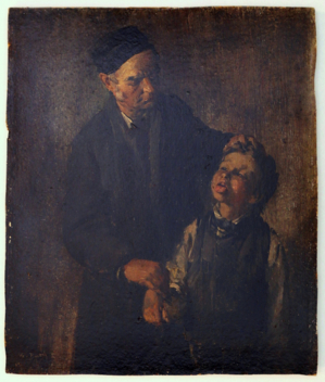 Gemälde einen Mann und einen Jungen zeigend