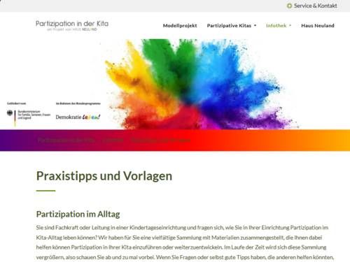Vorschau auf die Internetseite "Partizipation in der Kita"