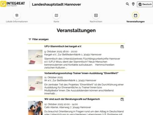Eine Browserseite mit verschiedenen Veranstaltungen (Symbolbild)