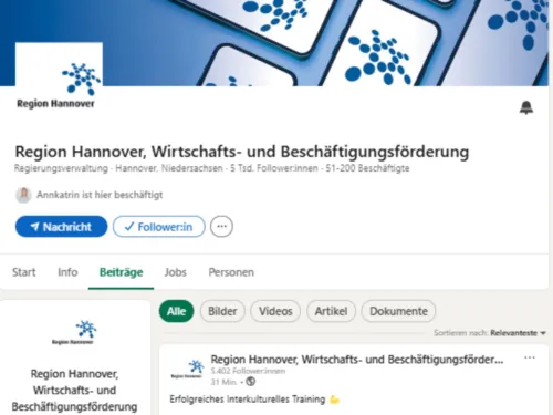 Bildschirmaufnahme des LinkedIn-Profils der Wirtschafts- und Beschäftigungsförderung der Region Hannover.