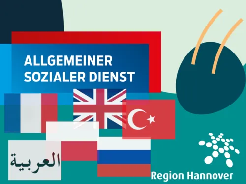 Vorschau auf die Flyer des ASD Allgemeinen Sozialen Dienst in verschiedenen Sprachen.