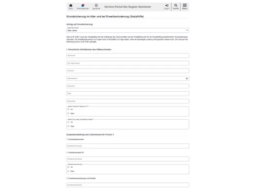 Vorschau auf den Kurzantrag Grundsicherung im Alter und bei Erwerbsminderung (Sozialhilfe)