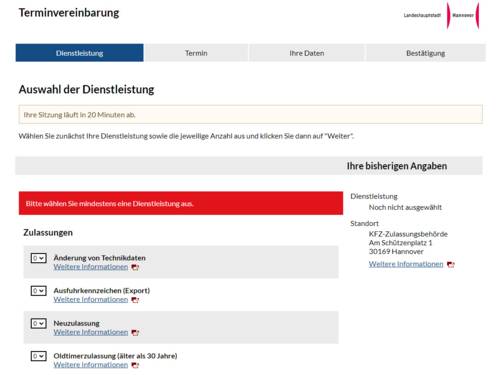 Datumseingabe bei der Online-Terminvereinbarung der KFZ-Zulassungsbehörde Hannover