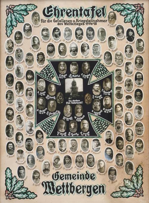 Ehrentafel für die Gefallenen und Kriegsteilnehmer des Ersten Weltkriegs (1914-1918) aus der Gemeinde Wettbergen in Hannover