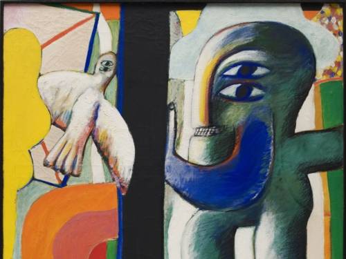 Zu sehen ist eine bunte, expressionistische Malerei von Horst Antes.