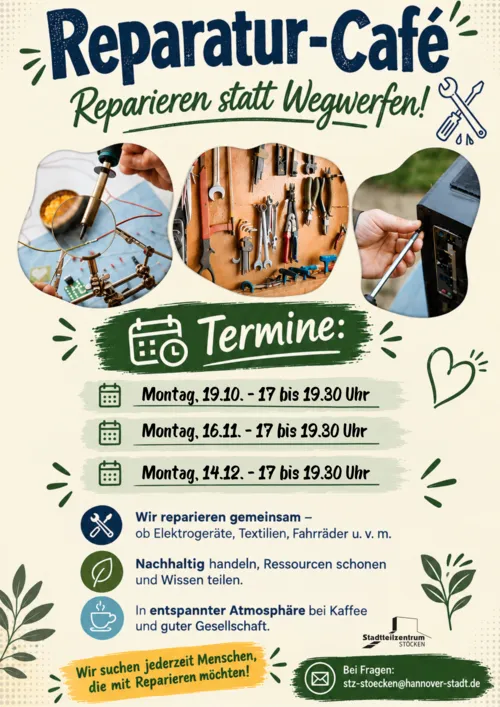 Auf dem Bild sind die Termine des Repair-Cafés zu sehen.